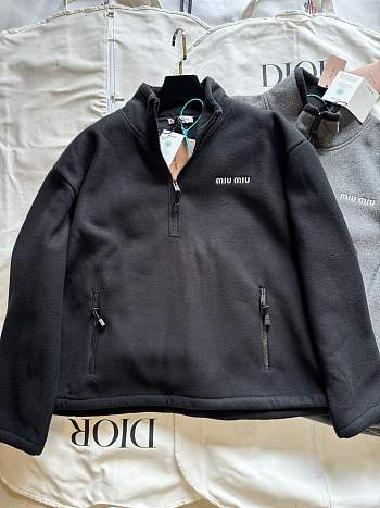 Okify MiuMiu Black Fleece Stand Collar Jacket SML 