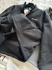 Okify MiuMiu Black Fleece Stand Collar Jacket SML  - 3