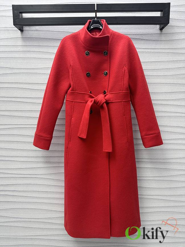 Okify Valentino Red Compact Drap Long Coat With Belt SML  - 1