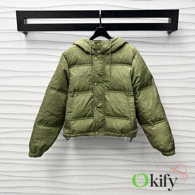 Okify Celine green embroidered hooded down jacket SML  - 1