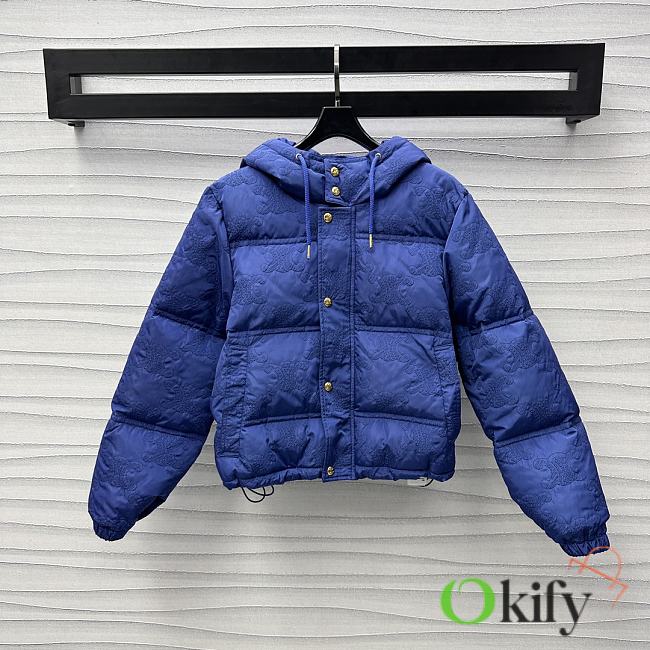 Okify Celine blue embroidered hooded down jacket SML  - 1