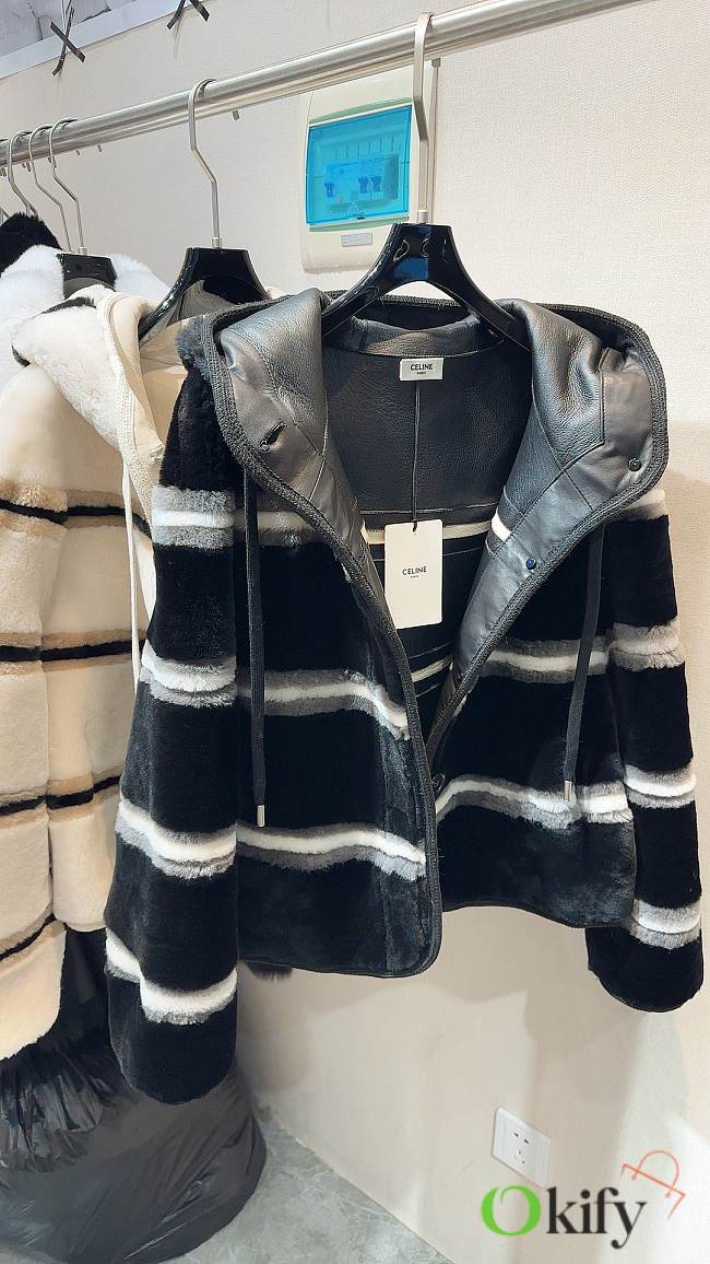 Okify Celine Sheepskin And Fur Leather Jacket in black S-XL - 1