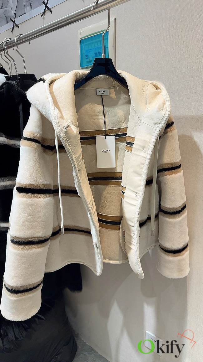 Okify Celine Sheepskin And Fur Leather Jacket in white S-XL - 1