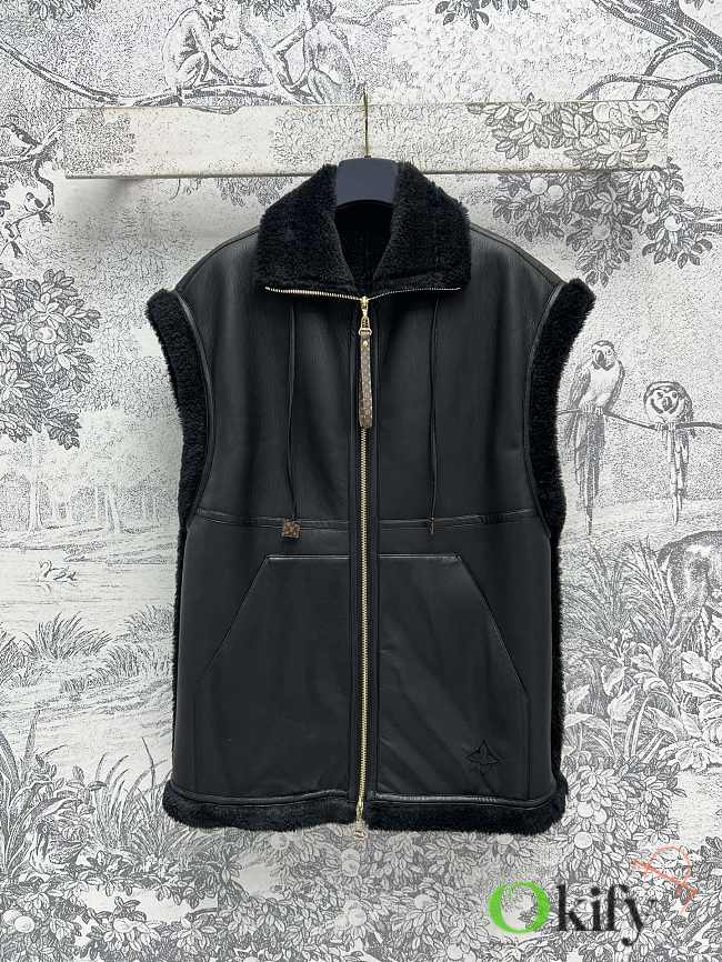 Okify Louis Vuitton Black Lambskin And Fur Vest Jacket SML - 1