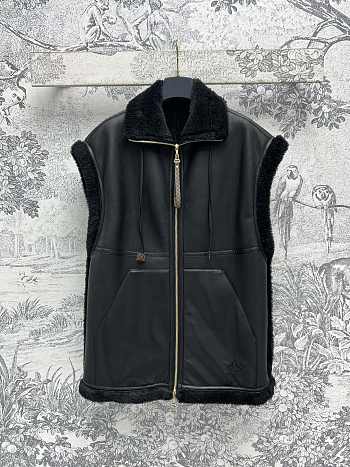 Okify Louis Vuitton Black Lambskin And Fur Vest Jacket SML