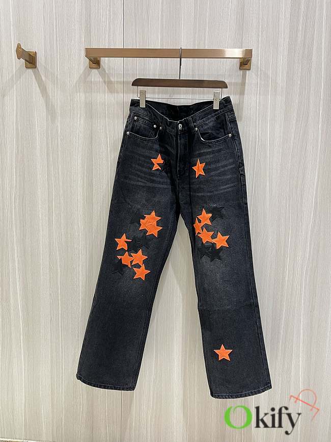 Okify Chrome Hearts Limited Cross Stitching Jeans with orange stars - 1