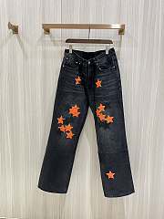 Okify Chrome Hearts Limited Cross Stitching Jeans with orange stars - 1