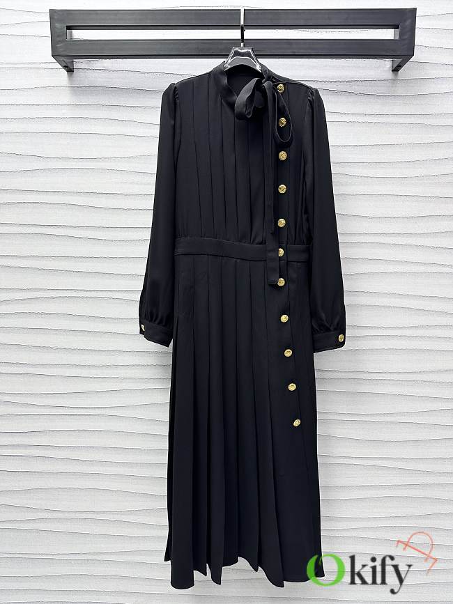 Okify Louis Vuitton Black Long Sleeve Pleat Dress SML - 1