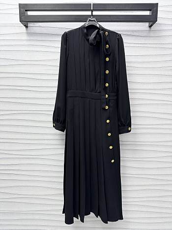 Okify Louis Vuitton Black Long Sleeve Pleat Dress SML