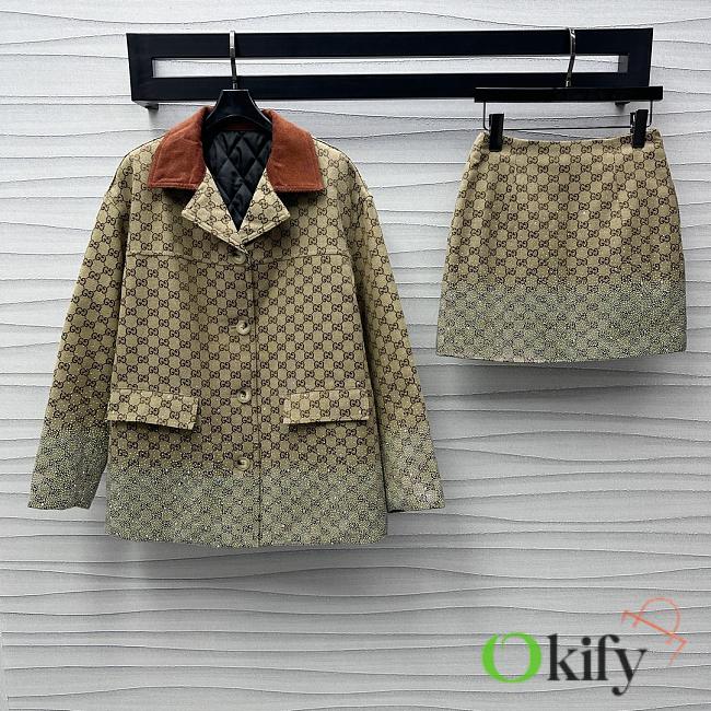 Okify Gucci Set jacquard diamond jacket and skirt SML  - 1