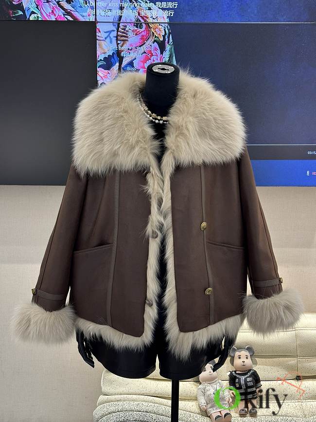 Okify Fendi brown goose down fox jacket S-XL - 1