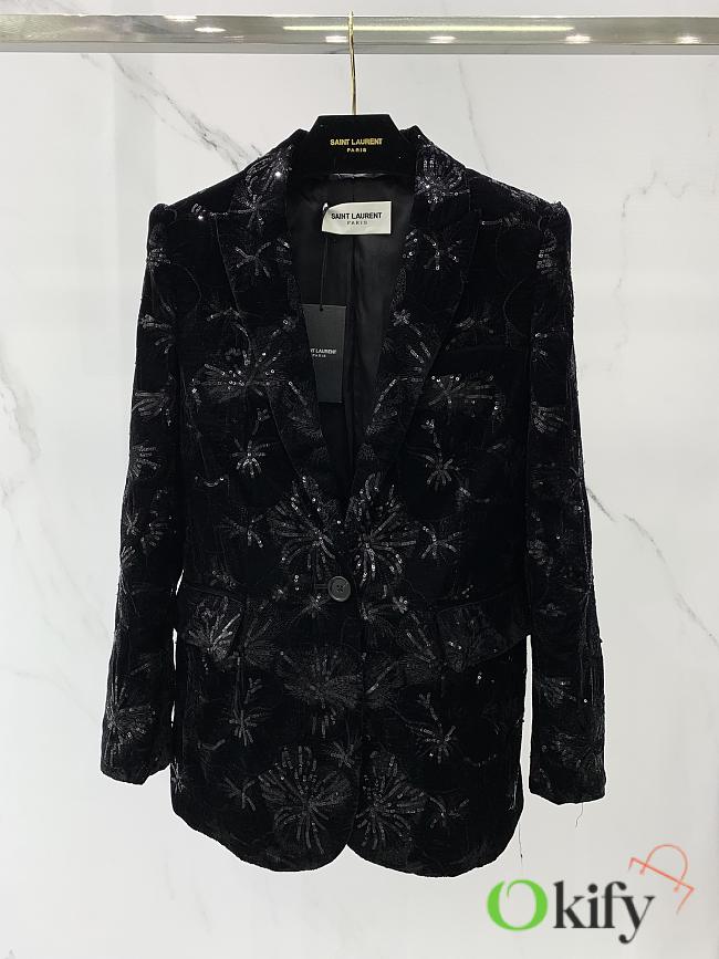 Okify YSL Black Hibiscus Flower Embroidered Vest  - 1