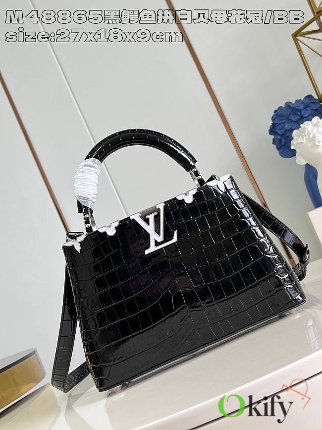 Okify Louis Vuitton BB Capucines Bag With Black Crocodile And White Mother of Pearl M48865 27x18x9cm - 1