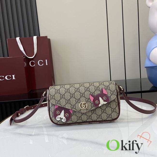 Okify Gucci Mini Shoulder Bag With Pink Cat 22x13x4cm  - 1