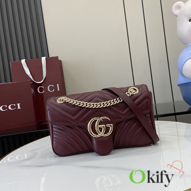 Okify Gucci Small Burgundy Marmont Handbag 26x13x6cm  - 1