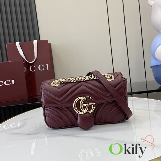 Okify Gucci Mini Burgundy Marmont Handbag 22x13x6cm  - 1