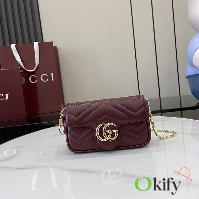 Okify Gucci Super Mini Burgundy Marmont Handbag 16x10x4.5cm - 1