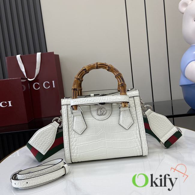 Okify Gucci Diana Bamboo Crocodile Mini Tote Bag In White 20x16x10cm  - 1