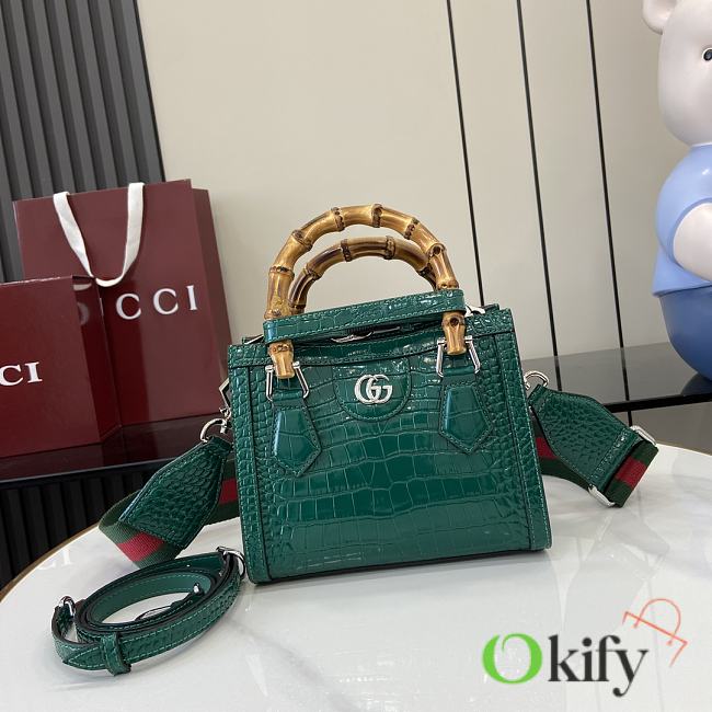 Okify Gucci Diana Bamboo Crocodile Mini Tote Bag In Green 20x16x10cm  - 1