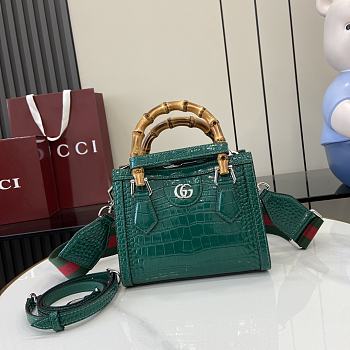 Okify Gucci Diana Bamboo Crocodile Mini Tote Bag In Green 20x16x10cm 