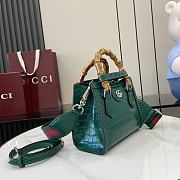 Okify Gucci Diana Bamboo Crocodile Mini Tote Bag In Green 20x16x10cm  - 4