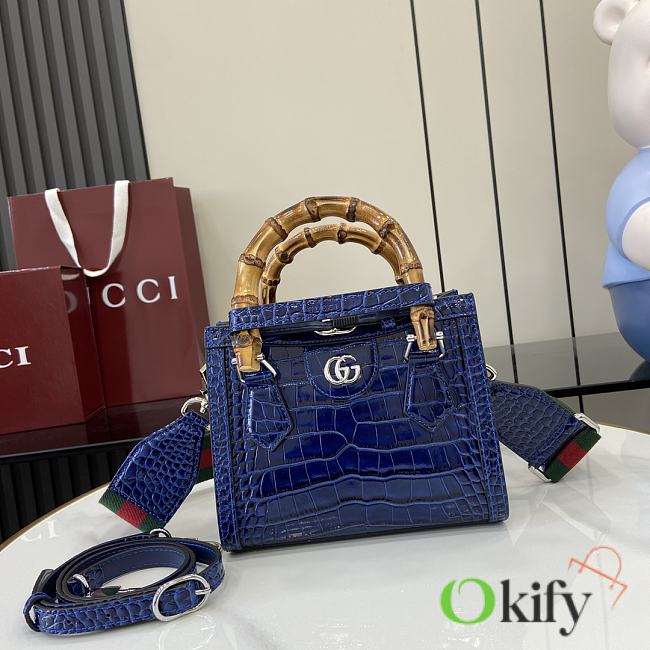 Okify Gucci Diana Bamboo Crocodile Mini Tote Bag In Blue 20x16x10cm  - 1