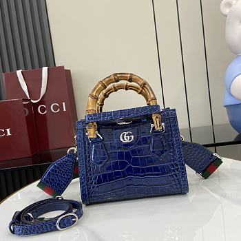 Okify Gucci Diana Bamboo Crocodile Mini Tote Bag In Blue 20x16x10cm 