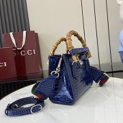 Okify Gucci Diana Bamboo Crocodile Mini Tote Bag In Blue 20x16x10cm  - 3