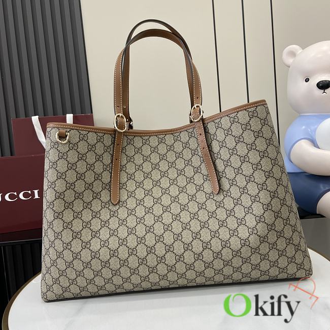 Okify Gucci Emblem Large Tote Bag in Brown Strap 45x30x16cm  - 1