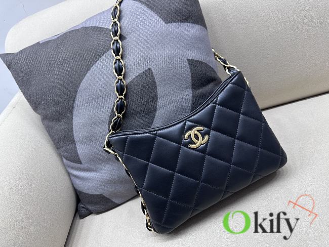 Okify Chanel Hobo Lambskin Handbag In Black 17x24x5cm  - 1