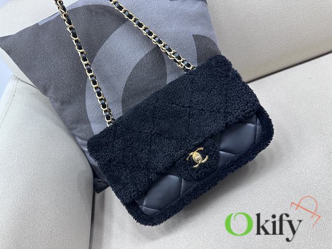 Okify Chanel Medium Shearling Lambskin Flap Bag In Black 16x23.5x7.5cm - 1