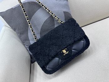 Okify Chanel Medium Shearling Lambskin Flap Bag In Black 16x23.5x7.5cm