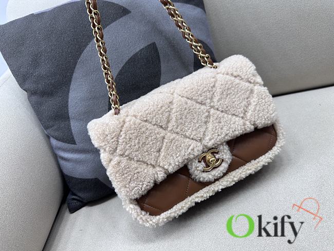 Okify Chanel Medium Shearling Lambskin Flap Bag In Brown 16x23.5x7.5cm - 1