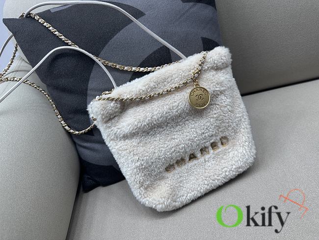 Okify Chanel 22 Mini Bag With Fleece & Gold Plated Metal In Creamy White 20x19x6cm  - 1