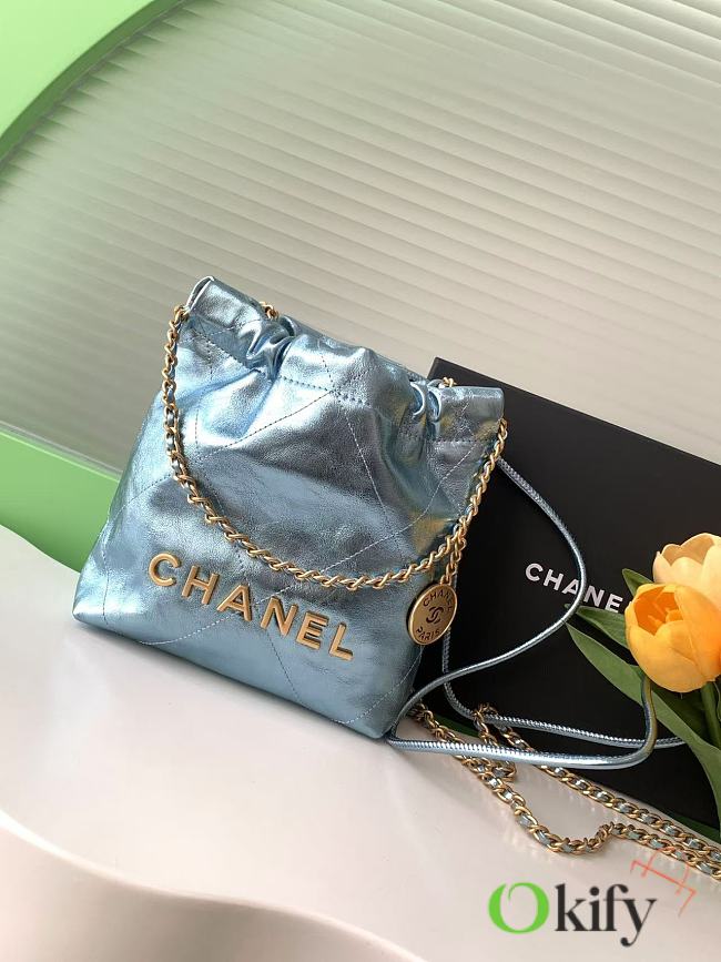 Okify Chanel 22 Mini Bag With Blue Metallic Calfskin 19x20x6cm - 1