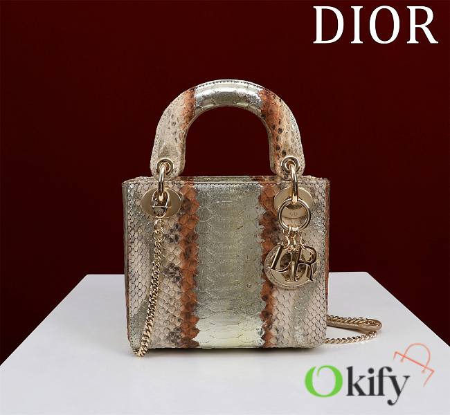 Okify Dior Lady Diana Three Grid Snakeskin 17x15x7cm 19468 - 1