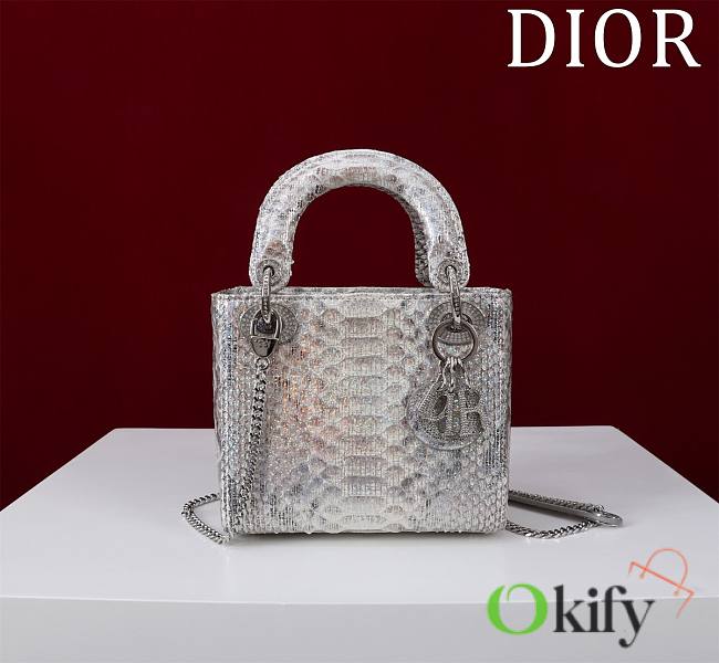 Okify Dior Lady Diana Three Grid Snakeskin 17x15x7cm 19469 - 1