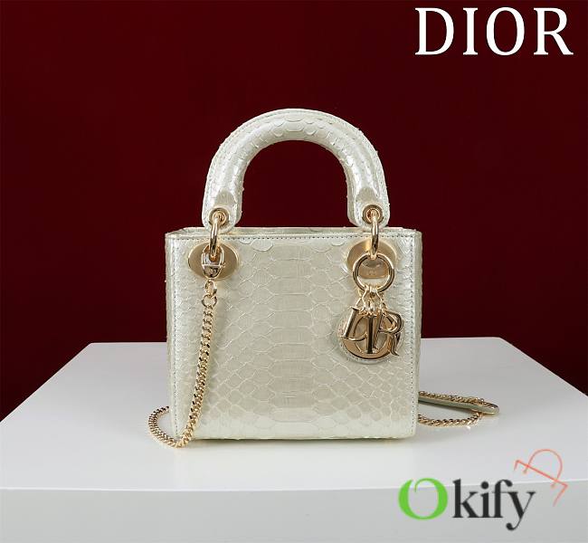 Okify Dior Lady Diana Three Grid Snakeskin In White 17x15x7cm 19471 - 1