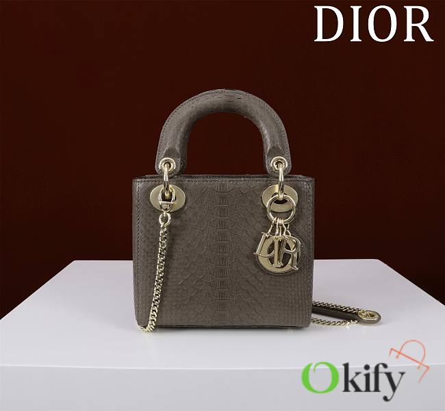 Okify Dior Lady Diana Three Grid Snakeskin In Grey Gray 17x15x7cm  - 1