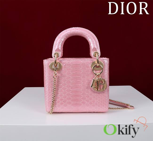 Okify Dior Lady Diana Three Grid Snakeskin In Pink 17x15x7cm  - 1