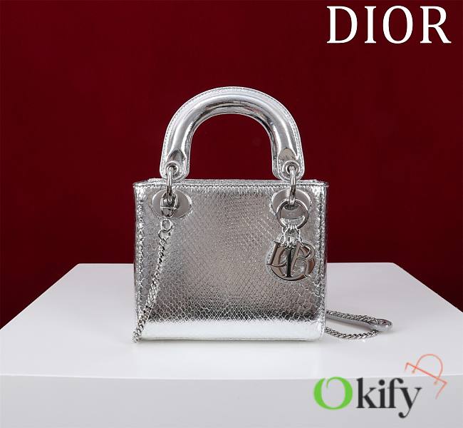 Okify Dior Lady Diana Three Grid Snakeskin In Silver 17x15x7cm  - 1