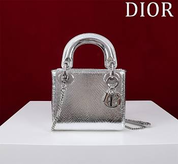 Okify Dior Lady Diana Three Grid Snakeskin In Silver 17x15x7cm 