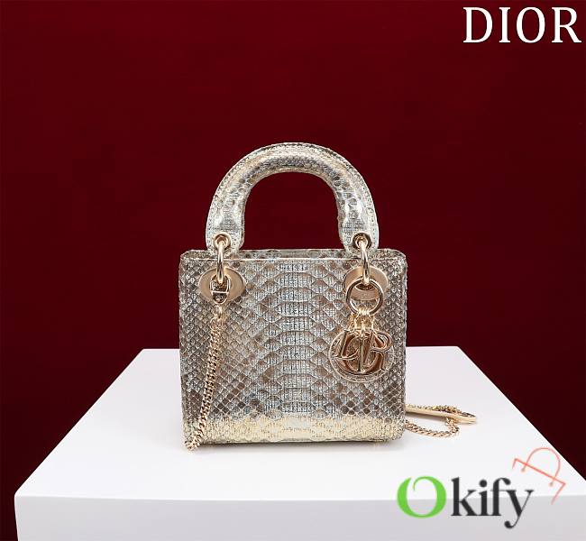 Okify Dior Lady Diana Three Grid Snakeskin 17x15x7cm 19477 - 1