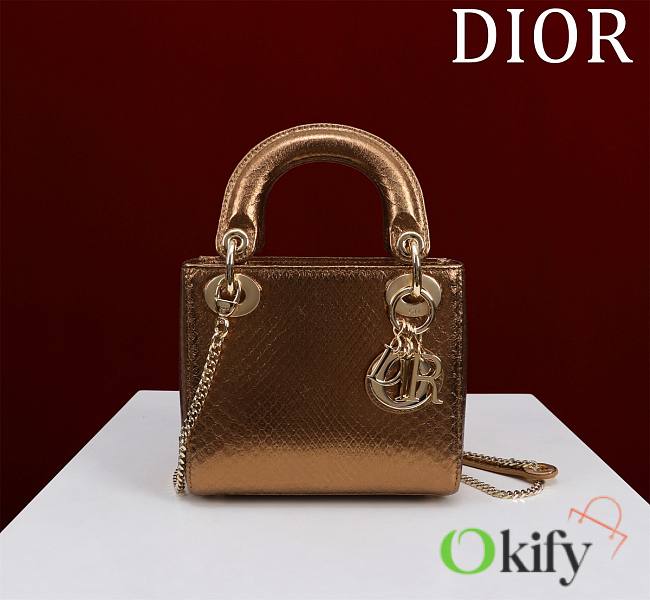 Okify Dior Lady Diana Three Grid Snakeskin In Bronze 17x15x7cm  - 1