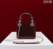 Okify Dior Lady Diana Three Grid Snakeskin In Wine Red 17x15x7cm  - 3