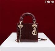 Okify Dior Lady Diana Three Grid Snakeskin In Wine Red 17x15x7cm  - 1