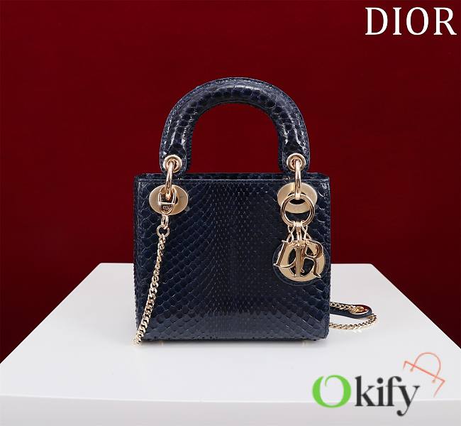 Okify Dior Lady Diana Three Grid Snakeskin In Dark Blue 17x15x7cm  - 1