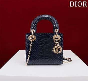 Okify Dior Lady Diana Three Grid Snakeskin In Dark Blue 17x15x7cm 