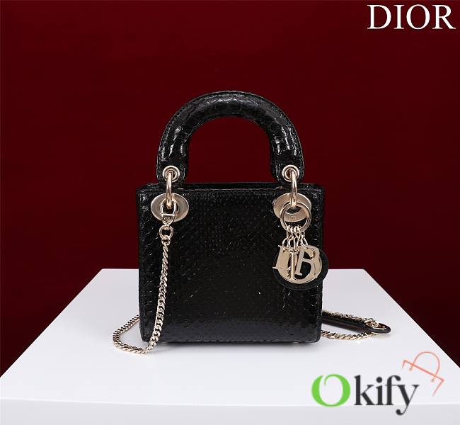 Okify Dior Lady Diana Three Grid Snakeskin In Black 17x15x7cm  - 1