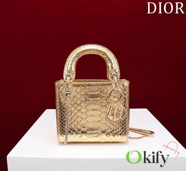 Okify Dior Lady Diana Three Grid Snakeskin In Gold 17x15x7cm  - 1